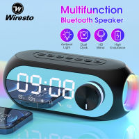 Wiresto กระจกบลูทูธลำโพงนาฬิกาปลุกลำโพงบลูทูธจอแสดงผลดิจิตอลวิทยุ LED ซับวูฟเฟอร์ไร้สายเครื่องเล่นเพลงนาฬิกาตั้งโต๊ะมัลติฟังก์ชั่ลำโพงบลูทูธวิทยุ FM การ์ด TF AUX บลูทูธเข้ากันได้