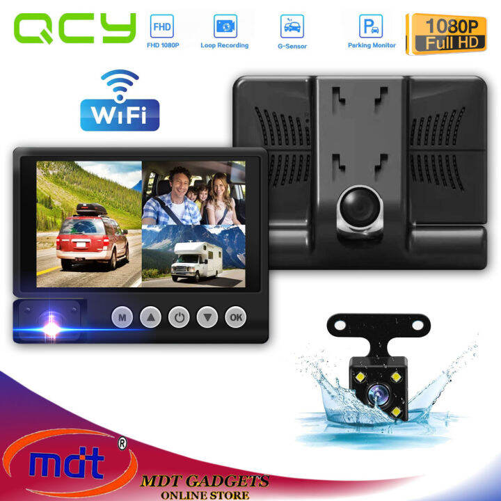 QCY S-30 3 Channel Dash Camera Front Rear & Inside 1080P 4 inch Dash ...