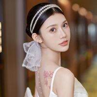 Vivienne Westwood High-end French light luxury wedding pearl hairband gauze pearl bow hairpin set travel style hair accessories high-end