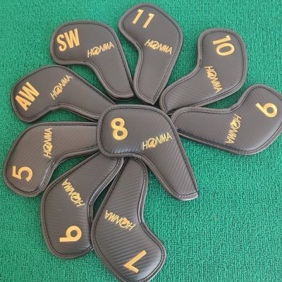 ✑❏ HONMA Golf Club Cover Iron Cover PU Texture Embroidered Cap Cover 9 Combination Protective Covers