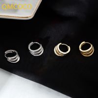 QMCOCO Silver Color Personality Three layer Geometry Twist Hoop Punk Earrings Woman Girl Birthday Party Fine Jewelry Accessories