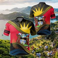 Antigua Flag &amp; Coat of Arms Customized Polo Shirts Summer Casual Streetwear Mens Fashion Loose Jersey Plus Size Sportswear