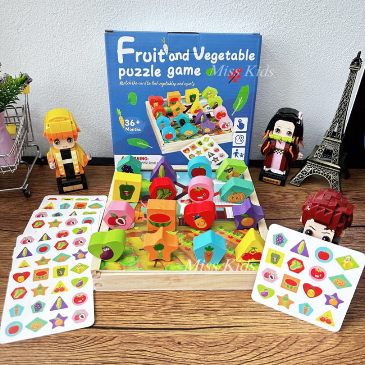 fruits-amp-veggie-puzzle-game-ของเล่นเรียนรู้เรื่องการเรียงสี-รูปทรง-พร้อมการ์ดโจทย์