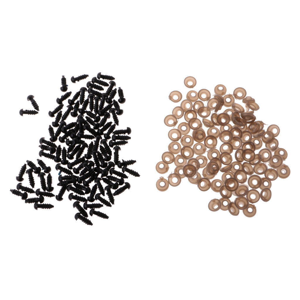 100 Pieces of Solid Black DIY Plastic Safety Eyes w/ BACKS for Bear Doll 6mm 
