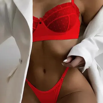 Red lingerie set with small breasts pushed together to look bigger, wedding  bridal panties for women in their zodiac year, sexy lace bra