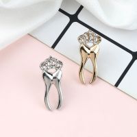 Fashion Tooth Brooches for Women Dress Lapel Pins with Crystal Crown Silver Color Teeth Dentist Jewelry Button Badges Kids Gifts