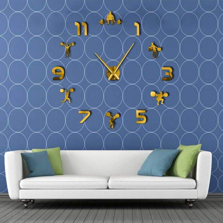 diy-wall-clock-wall-watch-mirror-effect-powerlifting-frameless-wall-clock-weightlifting-room-wall-decor