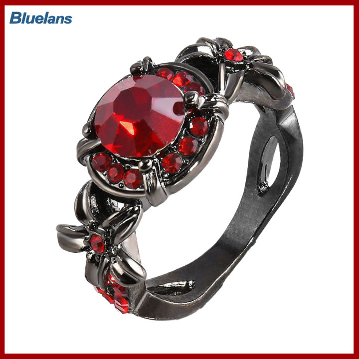 Bluelans®แหวนเครื่องประดับหมั้นงานแต่งงานพลอยเทียมทับทิมไพลินย้อนยุคเทียมสำหรับผู้หญิง