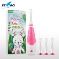 SEAGO Children Electric Toothbrush Kids Colorful LED Light 0-3 Years Old Waterproof IPX7 Sonic 4Pcs Replacement Tooth Brush Head