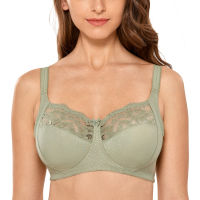 Womens Full Coverage Lace Wireless Non-padded Cotton Bras 36-48 C D DD E F G