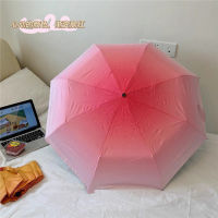 Girls Heart Umbrella Pink Gradient Rain and Rain Sunshade Umbrella Black Glue Sun Umbrella Tri-fold Umbrella UV Protection