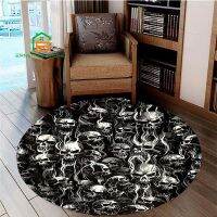 Skull Flannel Round Area Rug for Bedroom Non-slip Cars for Living Room Kitchen Mats for Floor 5 Sizes