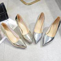 top●33-43 large size womens shoes silver 8CM pointed toe soft leather sexy set heels