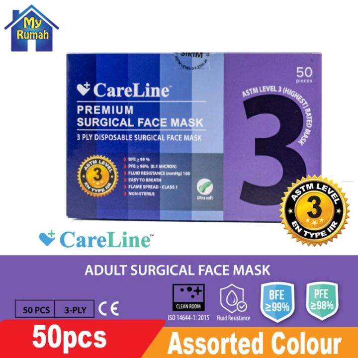 【50PCS】 【SIRIM】 CARELINE Premium Surgical Face Mask【3PLY】 / Pelitup