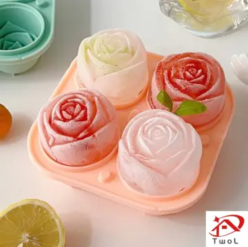 3d Rose Ice Molds 2.5 Inch, Large Ice Cube Trays, Make 4 Giant Cute Flower Shape  Ice, Silicone Rubber Fun Big Ice Ball Maker For Cocktails Juice Whisk