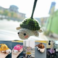 Cartoon Little Animal Handmade Crochet Turtle Rabbit Car Mirror Decoration Charm Ornaments Auto Interior Accessories Car Decor