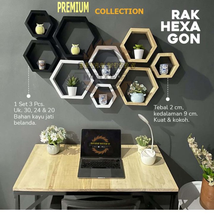 1 Set 3pcs Rak Dinding Hexagonal Ambalan Tembok Segi Enam Hiasan Dinding Tempat Bunga Lazada 9408