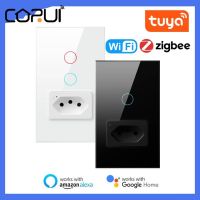 ♝❀ CORUI Tuya WiFi Zigbee Smart Switch Socket BR Glass Panel Touch-Sensor Interruptor Smart Light Switch Via Alexa Google Home