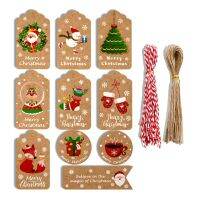 100Pcs Christmas Vintage Kraft Paper Tags DIY Santa Claus Tag with Rope Tag Gift Card Christmas Decoration