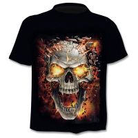 ?? Factory direct selling horror demon explosion skull three-dimensional printing T-shirt personality short-sleeved loose clothes for men and women