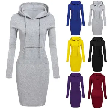 Hoodie for Women Fleece Dress Long Sleeve Dress Hoodie Casual Dress Jumper  Dress Women Loose Hooded Pocket Everyday Dress Sweatshirt Dress 