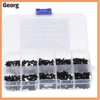 GEORG 500Pcs เหล็กคาร์บอนสตีล สกรูหัวแบน Phillips M2 M2.5 M3 10ขนาดทั่วไป สกรูสำหรับเครื่องจักร พร้อมกล่องเก็บของ สีดำสีดำ ชุดสกรูจัดประเภทเมตริก แล็ปท็อป