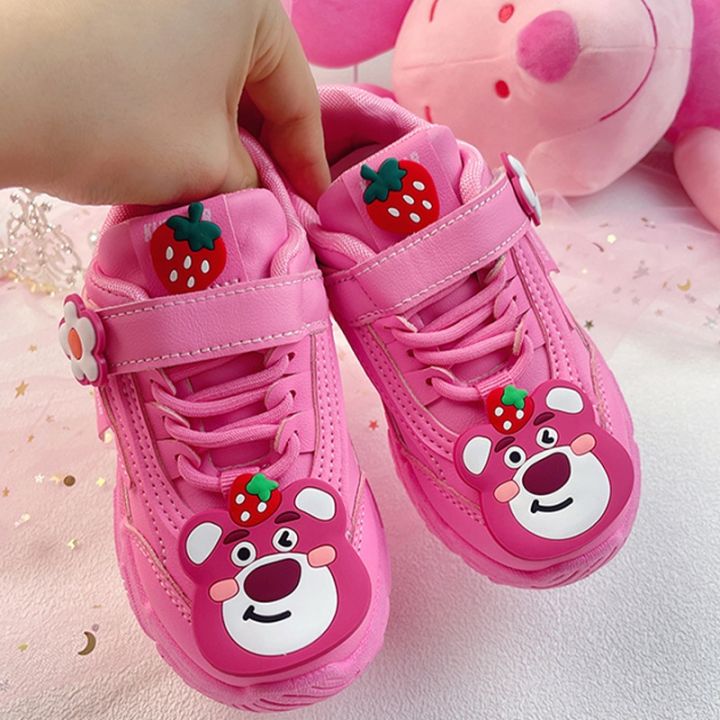 queenbaby-ฤดูใบไม้ร่วงใหม่รองเท้ากีฬาเด็กการ์ตูนระบายอากาศรองเท้าวิ่งสาวเวลโครสบายๆรองเท้าเก่ารองเท้าหมี