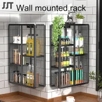 Storage shelf, hanging shelf, bathroom shelf No-drilling kitchen shelf, multi-function wall-mounted condiment rack for household oil, salt, sauce and vinegar bottles.