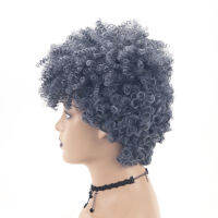 แฟชั่นสั้น Kinky Curly วิกผมสำหรับผู้หญิงสีดำสีเทาวิกผมสังเคราะห์ Afro Curly ธรรมชาติเช่นวิกผมจริงคอสเพลย์ปาร์ตี้ Wigshot