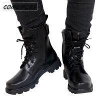 【LZ】✆✿✔  Botas de couro para homens sapatos de segurança renda preta plataforma de tornozelo batalha de motocicleta preto primavera moda outono