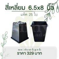 กระถางต้นไม้ กระถางปลูกตอ ทรงสี่เหลี่ยม สูง 6.5x8 นิ้ว สีดำ 25 ใบ