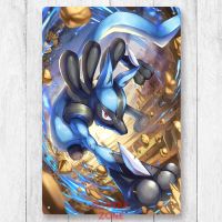 Lucario Pokémon เกมโปสเตอร์โลหะรายการทีวีอนิเมะป้ายดีบุกของตกแต่งบ้านผนังตกแต่งห้องศิลปะ NZ5016