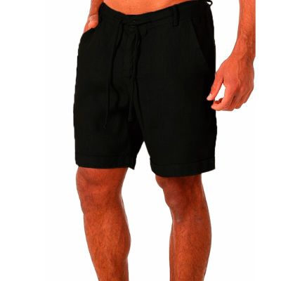 กางเกงกางเกงขาสั้นผ้าฝ้ายกางเกงผ้าลินินสีทึบระบายได้ดีสำหรับผู้ชายใส่ในฤดูร้อนชุดฟิตเนสแนวสตรีท S-4XL