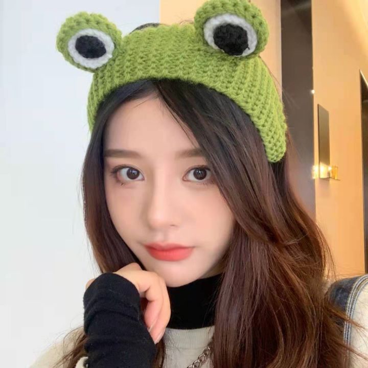 cc-2023-new-big-eyes-knit-frog-headband-makeup-hair-band-cartoon-scrunchies-headdress-accessories