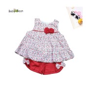 Bộ Đồ Cotton Đính Hoa Hồng Thắt Nơ Bé Gái BabyBean