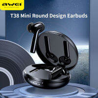 Awei T38 TWS หูฟังสำหรับเล่นกีฬาควบคุมด้วยระบบสัมผัสหูฟังสเตอริโอ Hi-Fi หูฟังบลูทูธไร้สาย V5.1เวลาแฝงต่ำพร้อมไมโครโฟนสำหรับการโทรด้วยเพลง