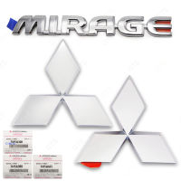 ชุด โลโก้ติดกระจังหน้า+โลโก้ติดฝาท้าย+โลโก้ "MIRAGE" ของแท้ 3 ชิ้น สีโครเมี่ยม สำหรับ Mitsubishi Mirage,Attrage ปี 2012-2019