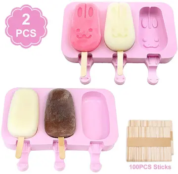 2 Pack Popsicle Molds, 4 Cavities Ice Molds, Silicone Popsicle Molds for  Kids, Cake Mold with 100 Wooden Sticks for DIY Ice Popsicle, Cakesicle Molds  Silicone 