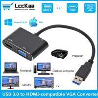 ♣✾ USB 3.0 to HDMI-compatible VGA Converter Dual Output 2in1 USB to VGA HDMI HD 1080P Adapter Cable for Mac OS Windows 7/8/10