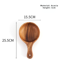 Beech Acacia Wooden Bowl Water Scoop Bowl Kimchi Soup Bowl Round Solid Wood Handle Salad Bowl Wooden Kitchen Tableware Utensils