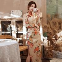 【CW】Improved New Style Cheongsam Dress for Autumn 2021 New Long Style Elegant Daily Ladies Slimming Improved Cheongsam Dress