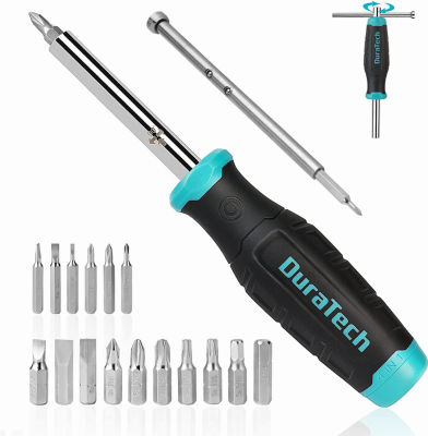 DURATECH Multi-bit Screwdriver Set, 18-in-1 Screwdriver with T-bar and Precision Screwdriver Stored in Shaft, Phillips/Slotted/Torx/Square, Professional All in One Tool Kit for Repairing