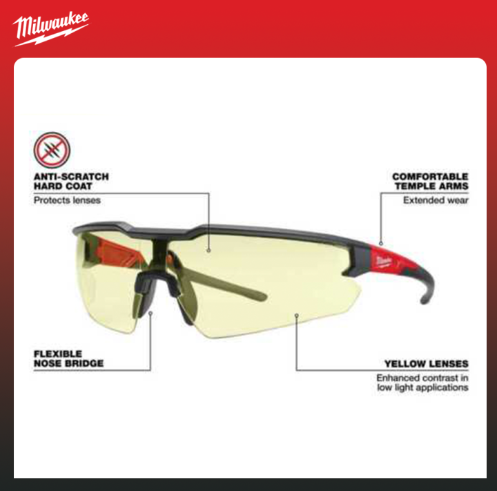 Milwaukee Yellow Safety Glasses Anti-Scratch Lenses 48-73-2100