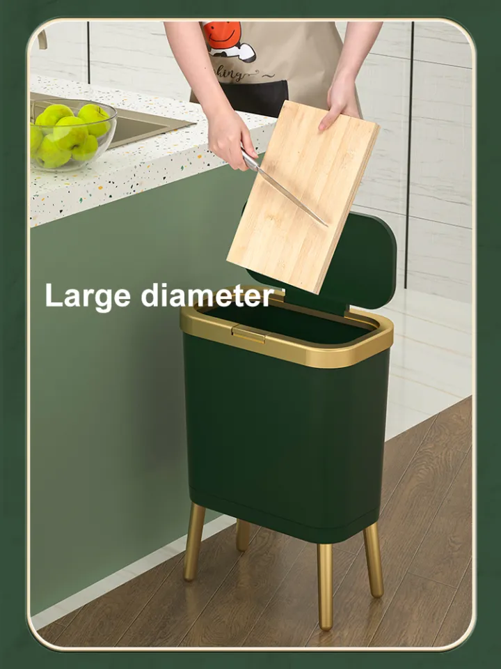 Luxury Golden Trash Can Large-capacity Trash Bin For Kitchen Bathroom  High-foot Push-type Plastic Garbage Trash Compost Bin