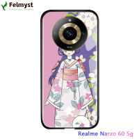 สำหรับ Realme 11 5G Realme Narzo 60 5G เคสเคสประกบหลังแบบแข็งกระจกเทมเปอร์เคสโทรศัพท์มันวาวหรูหรากันกระแทกสำหรับเด็กผู้หญิงภาพยนตร์การ์ตูนน่ารัก