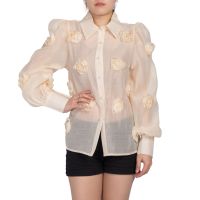 SHU APPAREL LONG SLEEVE RUFFLE BLOUSE #4 - BEIGE