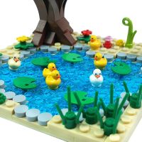 Building Blocks yellow duck animal Scenes Swimming pool pond Lotus farm domestic bird tree plant flower kids toys gift city Building Sets