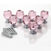 ✴♂ Door Knobs Pink Rose Crystal Glass Kitchen Cabinet Pulls Drawer Furniture Handle 22MM