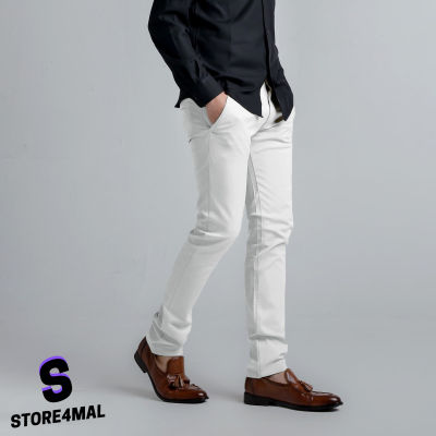 กางเกงสแล็คผู้ชาย กางเกงสแล็คสีขาว กางเกงสแล็คทรงเข้ารูป  Slim-fit กางเกงสแล็คผ้ายืด