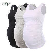 LIU &amp; QU Mama Maternity Tops Basic Maternity Clothes Tank Top Pregnancy เสื้อ Tee แขนกุดด้านข้าง Ruched Casual Solid เสื้อกั๊ก S-XL